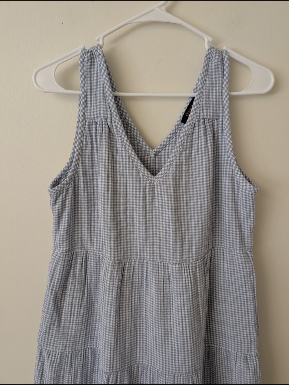 Quince Womens Medium 100% Organic Cotton Gauze Tiered Maxi Dress Blue Gingham - Picture 2 of 8
